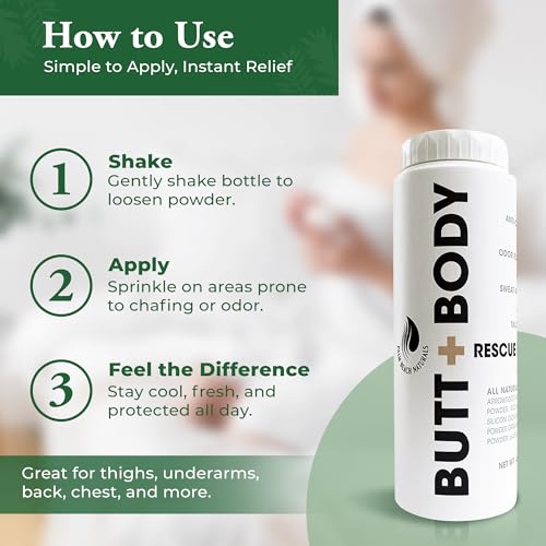 Palm Beach Naturals Butt & Body Rescue Powder for Men & Women – Whole Body Deodorant Absorbs Sweat, Controls Odor & Chafing with Cooling Sensation – Naturally Protects Skin, Talc Free – 4oz