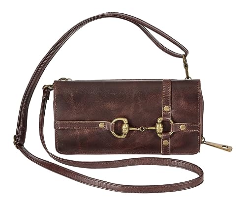 Snaffle Bit Leather Cross Body Wallet- Brown