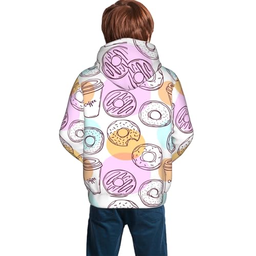 Donuts and Coffee Kid Hoodies Boys Sweatshirts Girls Pullover with Pocket4