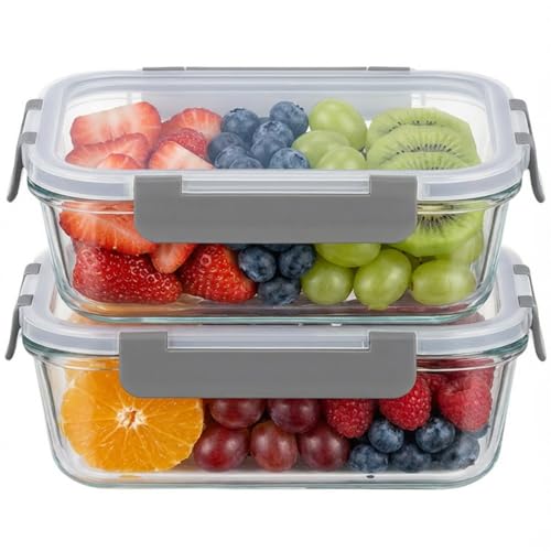 OFFASST Glas Frischhaltedosen Set & Meal Prep Boxen, 2x370ml Borosilikatglas Behälter mit BPA-freiem Deckel… – Ansicht 1