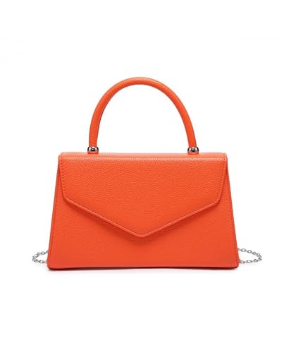 Image of Prettyfix Women's Clutch Bag PU Leather Top Handle Evening Bag Party Purse Cocktail Prom With Adjustable Metal Chain (Orange)