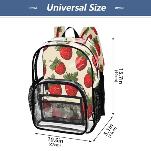 Strawberry Pattern Clear Backpack - Stadium Approved Large 15.7-inch Waterproof Transparent Bag for Sports, Concerts, Work, Travel#3644