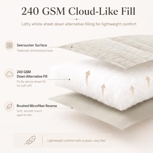 Image of CozyLux Twin Comforter Set, 5 Pieces Beige Seersucker Bed in a Bag