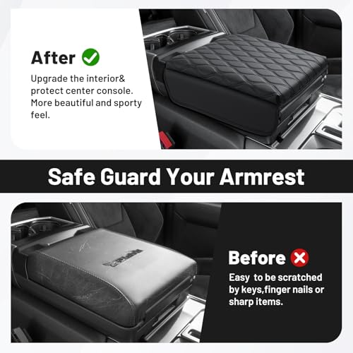 Image of Autorder Center Console Cover for 2021-2025 2026 Ford F150 /2022-2025 2026 F150 Lightning Accessories Armrest Cushion Cover Nappa Leather Middle Console Covers (Only fit for Work Surface Console)