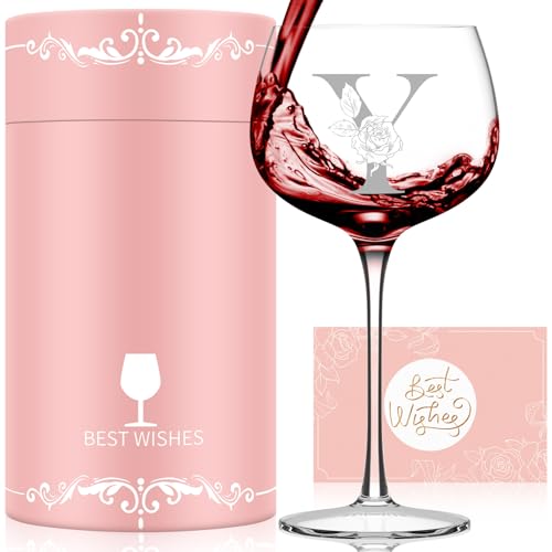 Personalized Gifts for Women Mom Friend, Initial A-Z Wine Glass Customized Gift For Woman, Unique Birthday Gifts for Women Her Mom Best Friend Sister Wife (Y)