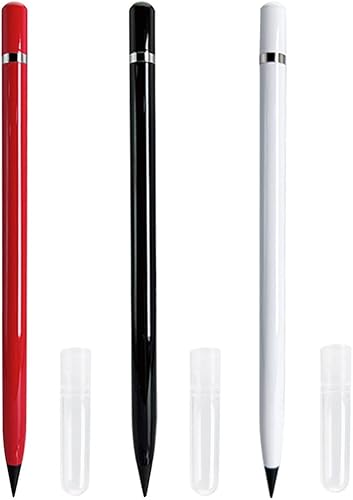 Operitacx Lápices negros eternos, 3 unidades, lápices prácticos sin tinta, sin afilar, lápices eternos con borrador, barra de metal, barra de metal,