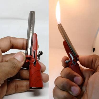 Double Barrel Wood Finish Dual Flame Collectible Cigarette Lighters Pocket Lighter Antique Brown Color Adjustable Flame and Shotgun Design Look and Refillable Dunali Shape Gas Lighter (Unisex)