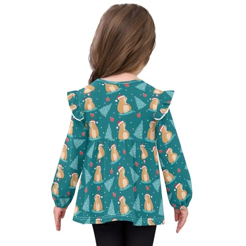 Christmas Cute Capybara Girls Shirts Cotton Long Sleeve Ruffle Toddler Tee Tops4