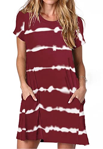 Alaster Queen Sommerkleid Damen Kurzarm Freizeitkleider für Damen Lose T-Shirt Kleider A-Linie Minikleid Kurz mit Taschen