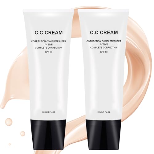 New Cosmetics Skin Tone Adjusting CC Cream SPF 50 Pre-makeup Primer Moisturizing Concealer for Brightening Skin Tone (Natural 2PCS)
