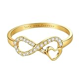 Awinesn Gold Promise Ring for Women Non Tarnish Infinity Heart Ring Trendy Stackable Dainty 14k Gold Plated CZ Ring for Women Jewelry Anniversary Birthday Gifts Comfort Fit Size 6 to 10 (Infinite little hearts, 7)
