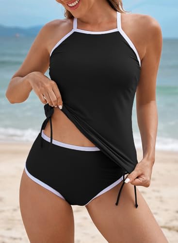 Aleumdr 2 Piece Tankini Swimsuits for Women Tummy Control Bathing Suit Halter Tankini Tops with High Waisted Shorts2