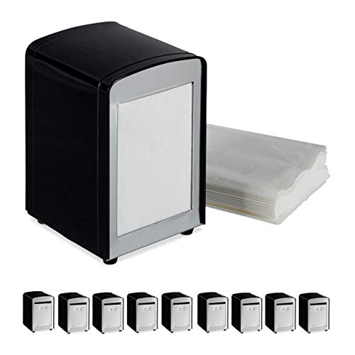 10 Servilleteros de Mesa Retro para Bar, Cafetería y Heladería, Acero, 15 x 9,5 x 11, Negro