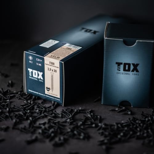TOX Gipsfaserplattenschrauben FIBR 3,9 x 30 mm, Schrauben schwarz phosphatiert mit Senkkopf + HiLo-Gewinde für Metall- und Holz-Unterkonstruktionen, PH2, 1000 Stück, inkl. 1x Bit, 142643213930