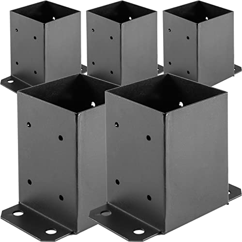 VEVOR 4 x 4 Post Base 5 PCS, Deck Post Base Inner Size 3.5 x 3.5 inch, Heavy Duty Powder-Coated Post Anchor Black Deck Post Base with Steel for Deck Supports Porch Railing Post Holders