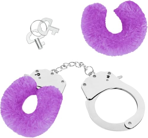 Image of Kids Toy Handcuffs with Fluffy Cover - Safe Pretend Play Metal Handcuffs with Keys - Soft Plush Covering for Police Role Play & Fancy Dress