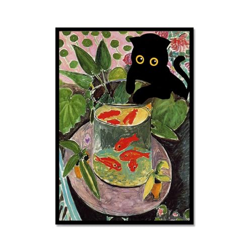 Art mural rétro chat noir Van Gogh Matisse Monet Klimt déco maison 40x60cm