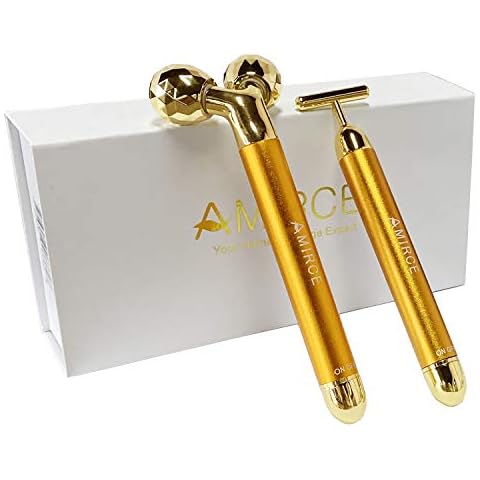Face Massager Roller Golden 3D Roller Electric Sonic Energy Face Roller and T Shape Face Massager Kit Anti Aging Wrinkles Instant Face Lift Skin Tightening Cover
