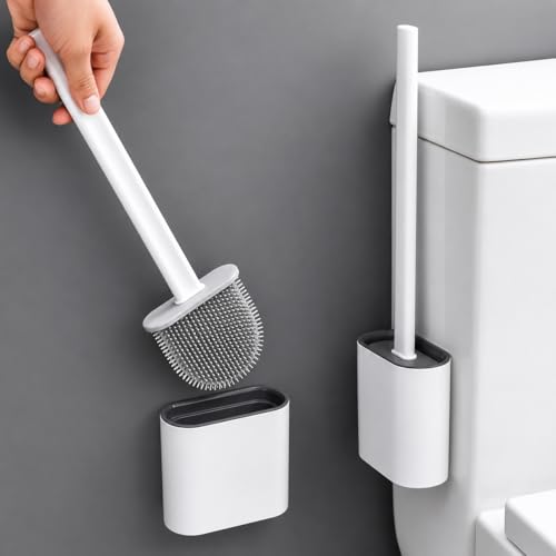 Image of Zapsol Silicone Toilet Cleaning Brush with Holder Stand, White