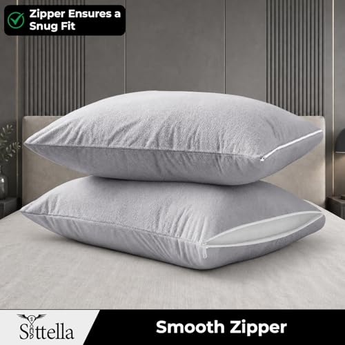 Image of SITTELLA Waterproof Pillow Protector 28x18 Inches 200 GSM with Zipper (Pack of 2) - Soft Cotton Pillow Cover, Dust Mite Proof & Anti-Allergic Pillow Protector Cover (Dark Grey)