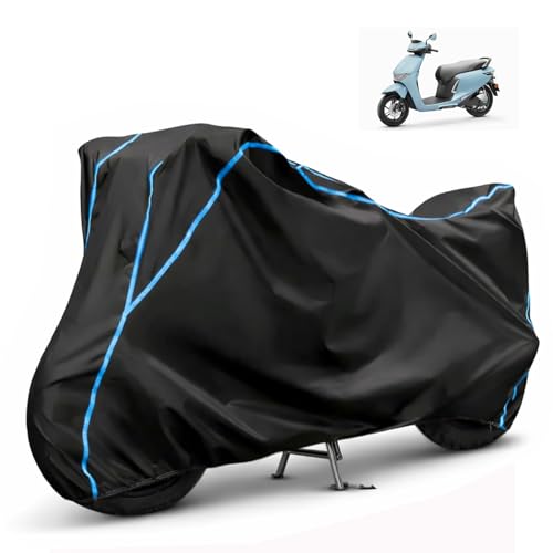 Image of Compatible with Honda Activa-e Waterproof Two Wheeler Scooter Body Cover Water Resistant, Heavy Duty, UV Rays, Dust & Scratch Protection for All-Modal & Variants (Black,Sky Blue Piping)