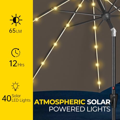 Image of Tempera Patio Market Outdoor Table Umbrella with Auto Tilt and Crank, Large Sun Umbrella with Sturdy Pole & Fade Resistant Canopy, Easy to Set