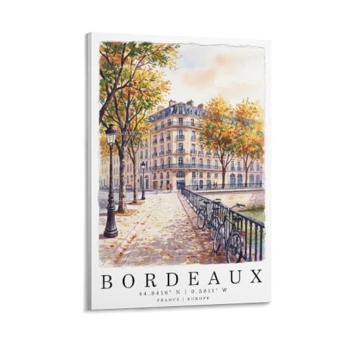 Poster aquarelle de Bordeaux AOJYLXE 30x45cm pour décoration murale