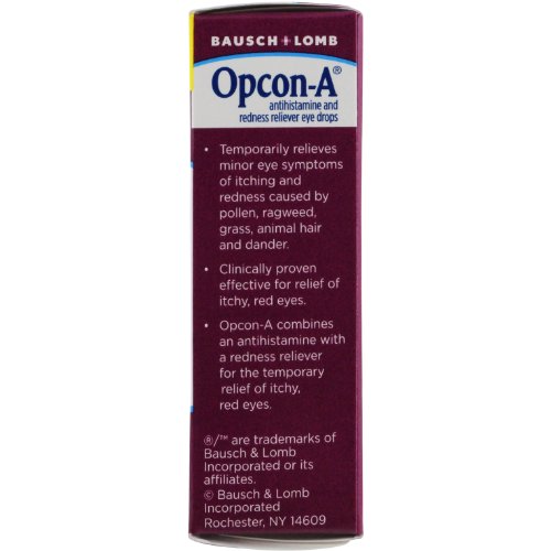 Opcon-A Allergy Eye Drops by Bausch + Lomb, for Itch and Redness Relief, Red and Itchy Eyes Antihistamine Eye Drop, Clinically Proven Treatment, 0.5 Fl Oz (Pack of 2)
