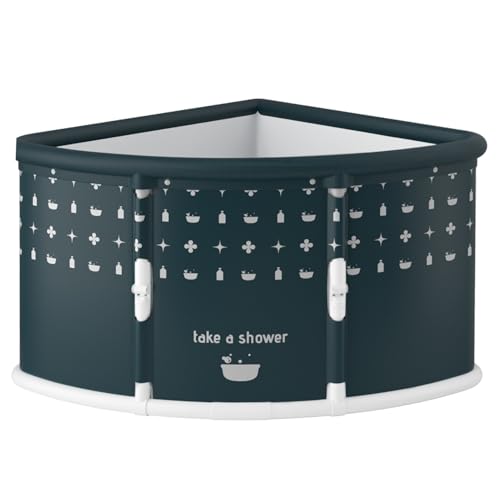 Makamsui Bañera de hielo plegable portátil para adultos, bañera plegable grande en forma de abanico, bañera de esquina plegable envolvente independiente, bañera esquinera plegable sin esfuerzo para