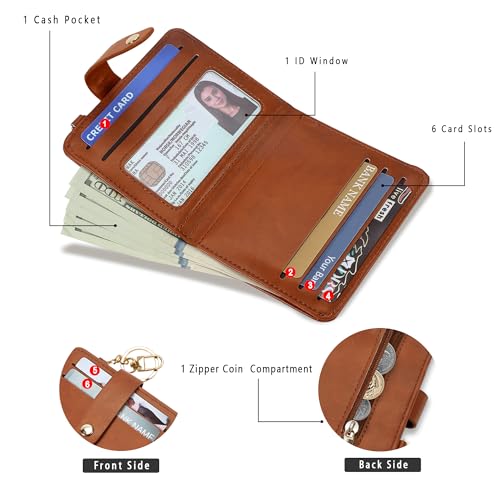 Image of Airkit Small Wallet Women RFID, PU Leather Card Holder with Keychain | Slim Compact Zipper Coin Purse for Ladies, Travel Holiday Gifts for Mom, Cute Mini Bifold Wallets