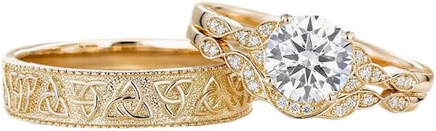 10K 14K 18K Gold Leaf Moissanite/Diamond Wedding Rings Set for Him and Her, Matching Couple Wedding Rings Custom Promise Rings for Couples Size 3-16