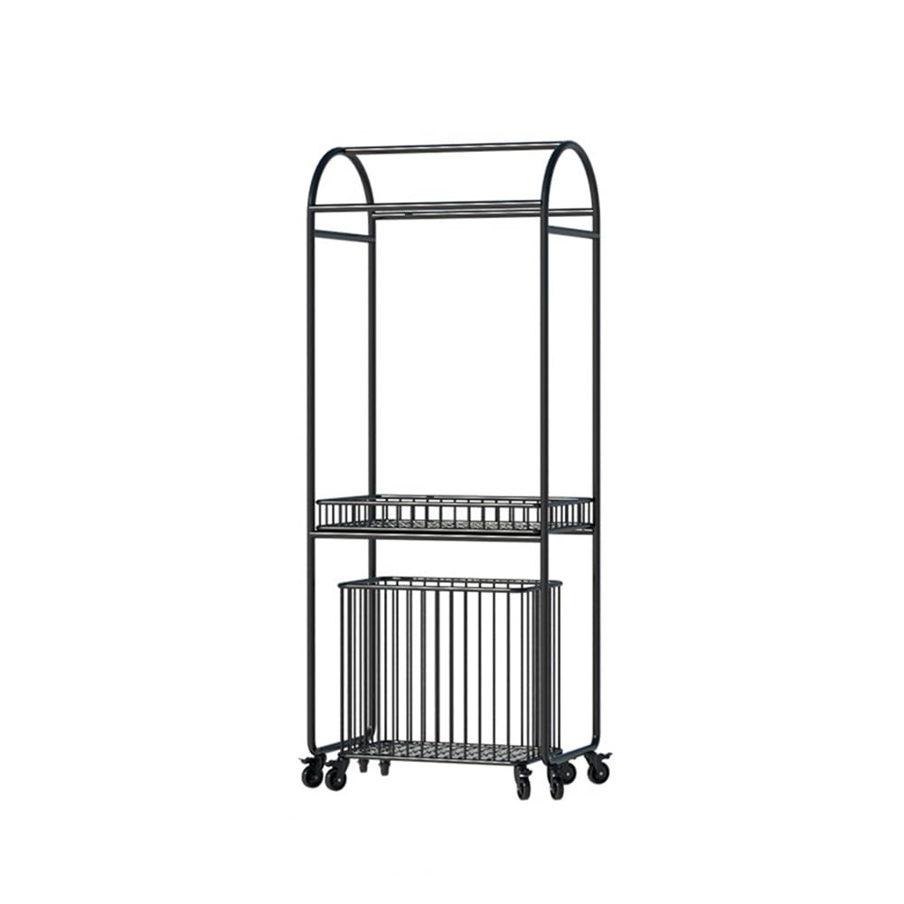 towel rail Bathroom Storage Rack Towel Integrated Bathtub Wash Basin Floor Movable Laundry basket with wheels(Black)