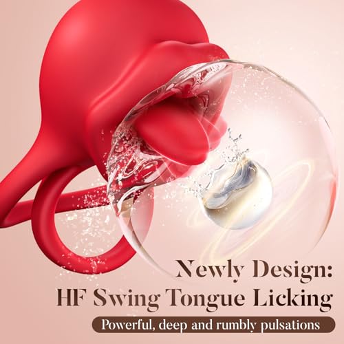 Image of Vibrating Cock Ring Sex Toys - MOOLIGIRL 3-in-1 Penis Ring Vibrator Clitoral Stimulator with Tongue Licking, 7 Modes Adult Rose Toy Couples Sex Toy for Men and Women, Vibrater Female Sex Toy