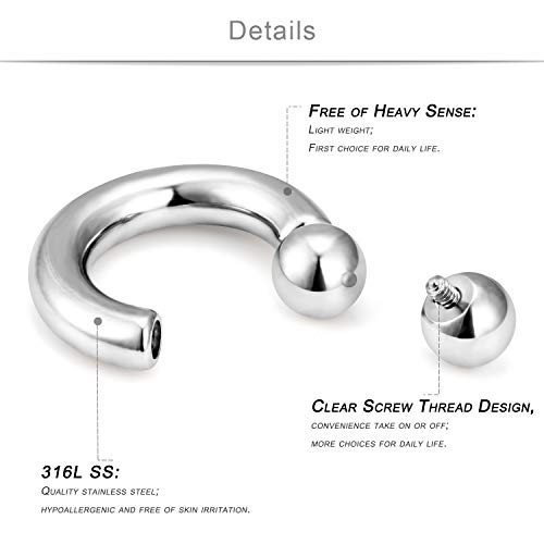 SCERRING PA Ring Internally Threaded Circular Barbells Horseshoe Monster Screwball Rings 316L Surgical Steel Pierced Body Jewelry 2G 4G 6G 8G2