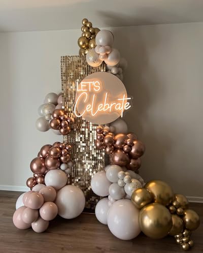 Image of Shimmer Wall Backdrop Light Gold Square Sequin Wall Panel Backdrop Decor for Wedding, Anniversary, Birthday, Party, 12 Panels