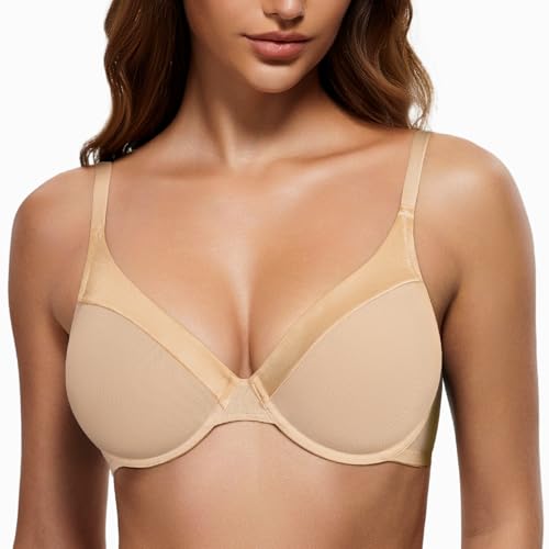 Image of Wingslove Women's Sheer Lace Bra Demi Through Mesh Bralette Unlined Underwire Support Non Padded