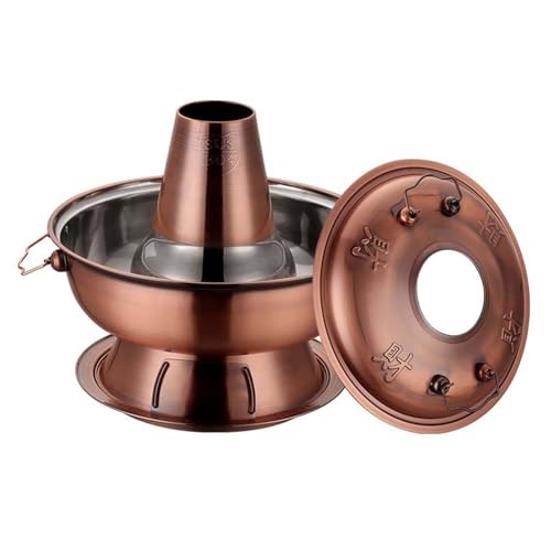 UNYQBFKM Chinese Copper Hot Pot,Two-Flavor Chinese Charcoal Shabu Shabu Pot Old Beijing Hot Pot Mongolian Cattle Hotpot with Divider Suitable for Family Home Parties,B-32cm