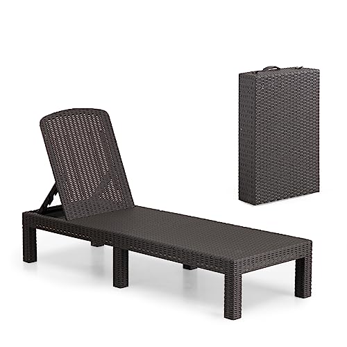 BOLLI Bain de Soleil - Chaise Longue Jardin Exterieur - Résine Imitation rotin tressé - Coussin - Dossier réglable - Gris Sparkle (Bain de Soleil (sans Coussin))
