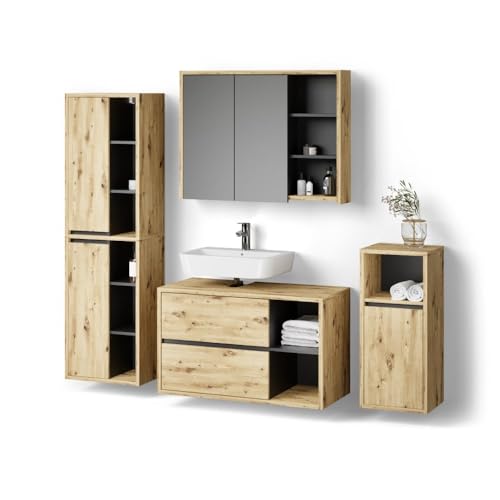 Livinity Ensemble de Meubles de Salle de Bain Vomano, Marron, 4 Parties