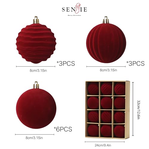 Image of 3.15In Red Velvet Christmas Ornaments Set,12pcs Burgundy Velvet Ornaments