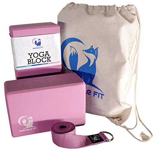 Yoga blocks 2 pack, bag & strap (Pink)
