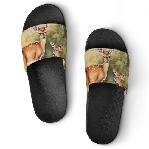 Deer Mama and Little Non Slip Slides Sandals for Women Men Quick Drying Shower Shoes for Bathroom Pool Beach