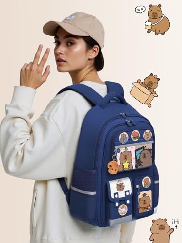 Waterproof Capybara Backpack，Large-capacity Kawaii capybara bag with 11-Piece Accessories (Badges, Pendants, Plush capybara, Stickers and others)2