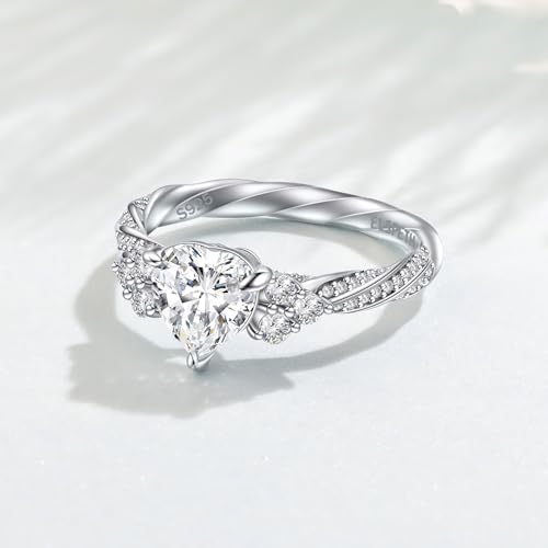 Elspeth 925 Sterling Silver Engagement Promise Rings for Women, Heart/Round Shaped Simulated Diamond Bridal Ring, Gift for Wife/Mom/Girlfriend, Size 5-102