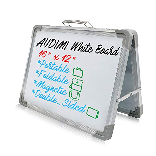 AUDIMI Magnetic Small Dry Erase White Board Foldable Whiteboard Double Sided Portable Mini Easel with Holder Memo Board Kids Drawing Teaching