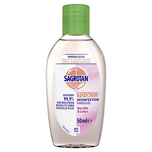 Sagrotan Hand-Desinfektionsgel Kamille & Lotus Desinfektionsmittel für die Hände in handlicher Reisegröße – 1 x 50 ml antibakterielles Gel