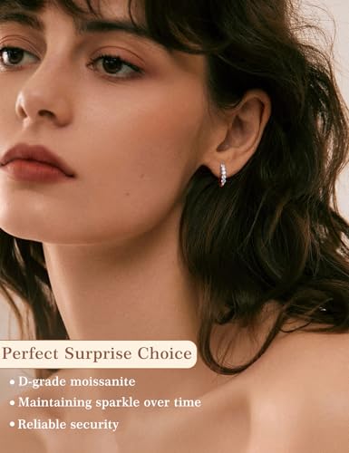 Moissanite Huggie Earrings for Women, 18K White Gold Plated 925 Sterling Silver Hypoallergenic Small Hoop Earrings4