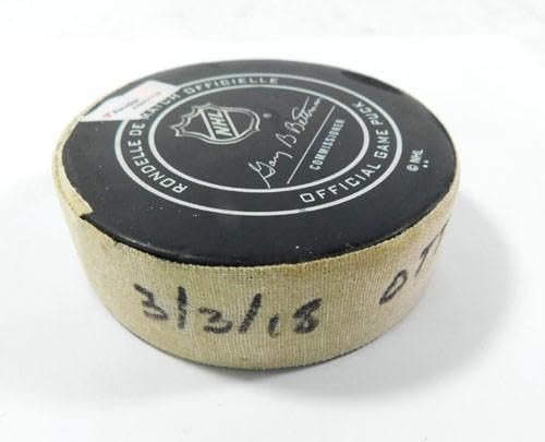 2018 Arizona Coyotes vs. Ottawa Senators Game Used Puck 3-3-18 AA0021728 - NHL Unsigned Game Used Pucks