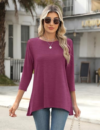 LOMON 3/4 Sleeve Tunic Tops for Women Loose Fit Dressy Casual Blouse Flowy Shirts to Wear with Leggings S-3XL