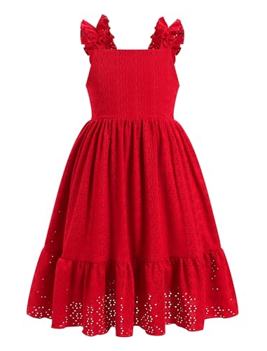 IBTOM CASTLE Girls Summer Dress Boho Kids Sleeveless Hollow Out Smocked Back Ruffle A Line Party Casual Sundress